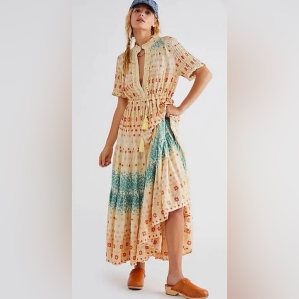 NWOT Free People Rare Feeling Cloud Combo Tiered Maxi Dress Size L Large Boho